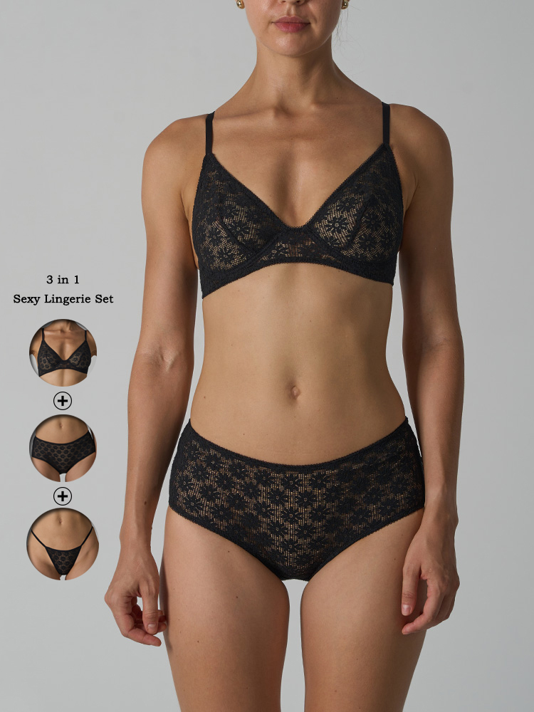 Sheer Bra Lace - VITALINOVO 3 Pieces Lace Lingerie Sets